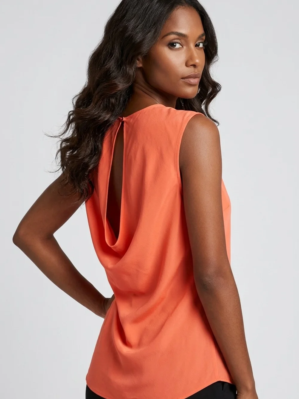 Michael Kors Bright Orange Sleeveless Top with Gold Accent